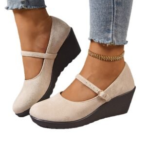 Solid-color Thick-soled Low-cut Comfortable Suede Round-toe Womens Shoes