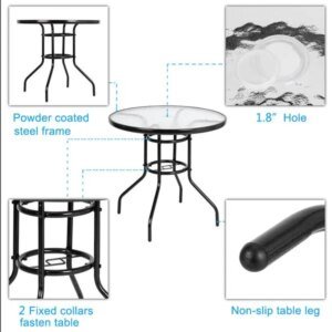 Outdoor Dining Table Round Toughened Glass Table Yard Garden Glass Table(SAME AS 93152635)