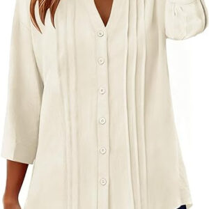 Pleated Casual Solid-Color Loose Cotton-Linen Shirt