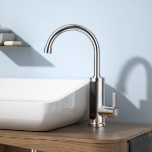 Instant Hot Water Faucet, 5s Rapid Heating Under Sink Electric Water Heater, Silver Vertical Design W/ 360° Swivel Spout For Kitchen & Bathroom, Energy Saving On-Demand Hot Water Dispenser
