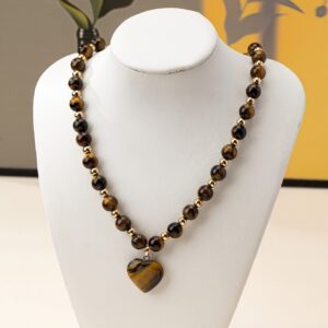 Natural Stone Tiger Eye Heart Pendant Necklace