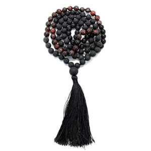 Tassel Long Necklace 108 Beads Handmade Natural Stone Layered Style