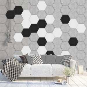 6" Hexagon Sound Panels, 9mm Thick Acoustic Panels, Polyester Fiber Wall Tiles, 12-Pack For Home Studio/Office Noise Reduction