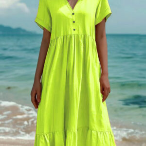 Solid-color Short-sleeve Fashionable Pleated Dress