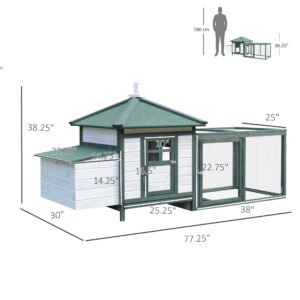 PawHut 77 Wooden Chicken Coop With Nesting Box, Cute Outdoor Hen House With Removable Tray, Ramp Run, For Garden Backyard, Green