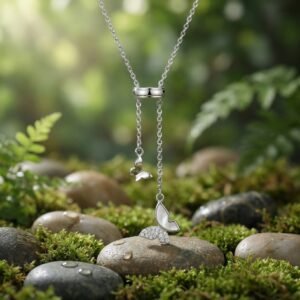 925 Sterling Silver Elegant Silver Butterfly Lariat Necklace with Mother-of-Pearl and Pavé Accents