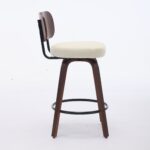 Swivel Bar Stools Set Of 2, 26 Upholstered Faux Leather Counter Height Barstools With Walnut Back & Bentwood Legs, Mid Century Modern Bar Chairs Island Stools For Kitchen Counter, Beige PU, SW1864BG