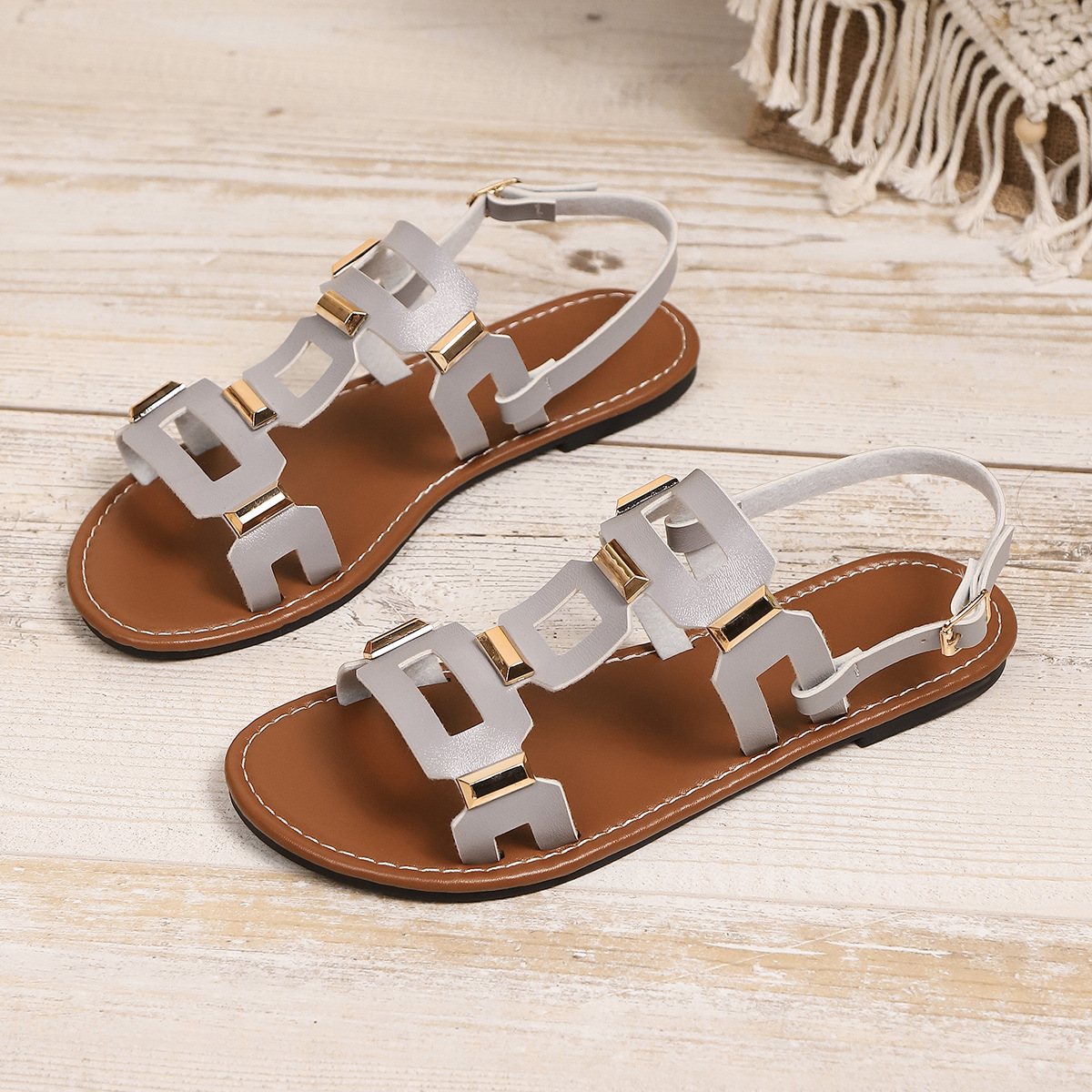 Plus-size Belt-buckle Flat Hollow-out Sandals - Image 11