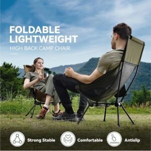 Folding High Back Camping Chair With Head Support Stable Portable Lightweight UK