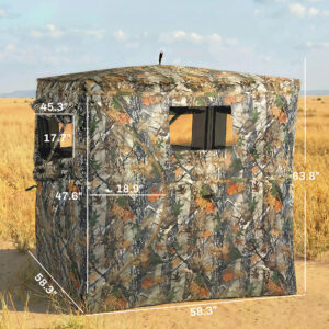 Hunting Blind for 2 Person, See Through Pop Up Blind with 270-Degree View, Windows for Deer Hunting, Camouflage
