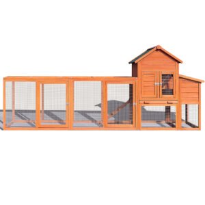 122 Large Wooden Chicken Coop,Outdoor Hen House With Nesting Box ,Wire Fence Poultry Cage