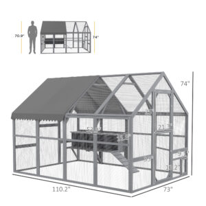Gray Large Chicken Coop For 8-12 Chickens With Water-Resistant And Anti-UV Cove ,Nesting Box