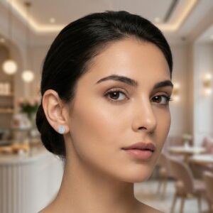 925 Sterling Silver Elegant Oval Halo Stud Earrings Featuring Princess-Cut Center and Round Stone Accents