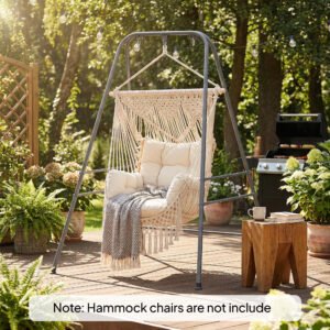 Hammock Chair Stand Indoor and Outdoor Use with Anti-Slip Foot Pads, 2 Carabiners, Gray