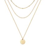 Hammered Coin Layered Necklace Set 14K Real Gold Plated Ball Chain Choker Necklace For Women
