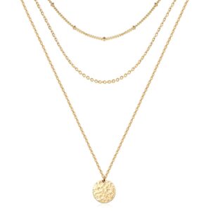 Hammered Coin Layered Necklace Set 14K Real Gold Plated Ball Chain Choker Necklace For Women