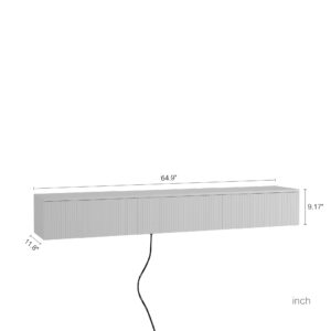 Floating TV Stand Wall Mounted With 16 Color LEDs,65inch Modern TV Stand, Floating TV Cabinet Entertainment Center For 55 60 65 Inch TV