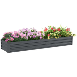 8x2x1ft Galvanized Raised Garden Bed Kit With Safety Edging For Flowers, Herbs And Vegetables, Dark Gray