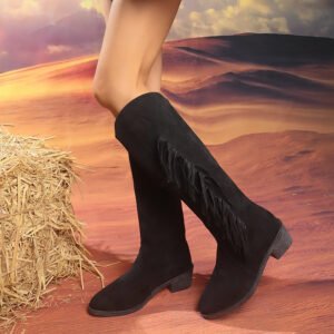 Women's Pointed-Toe Low-Heel Comfortable All-Match Plus-Size Thigh-High Fringe Boots