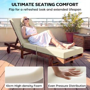 Set of 2 Chaise Lounge Cushion, 4" Thick Outdoor Lounge Chair Cushions with Ties for Patio, 21" x 72 ", Cream White
