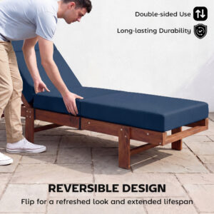 Chaise Lounge Cushion, 4" Thick Outdoor Lounge Chair Cushions with Ties for Patio, 26" x 80 ", Navy Blue