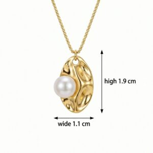 925 Sterling Silver Elegant Rippled Metallic Oval Pendant Necklace with Shimmering Cultured Pearl