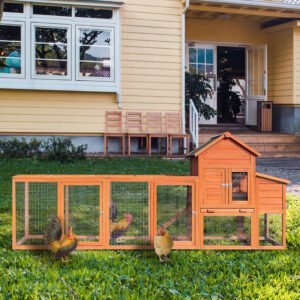 122 Large Wooden Chicken Coop,Outdoor Hen House With Nesting Box ,Wire Fence Poultry Cage