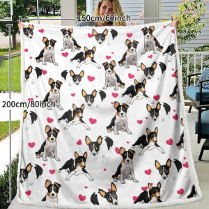 Rat Terrier Throw Blanket, Dog Lover Gift Blanket Reversible Plush Fluffy Red Heart Rescue Dog Sherpa Fleece Bedding For Kids Teens