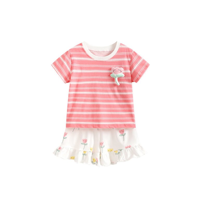 Girls’ Summer New Striped Short-Sleeve Two-Piece Set
