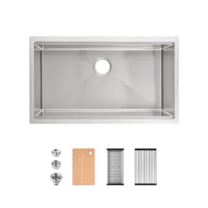 Stainless Steel Kitchen Sink, 33'x19' Single Bowl, Undermount Handmade Sink In Black, With Cutting Board, Colander-Unable Ship Weekends, TK And TEMU Only For Pickup