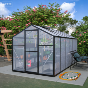 6' X 12' Thicked Polycarbonate Greenhouse, Greenhouse With Double Flush Door, Rain Gutter And Ventilation Window, Green House For Sunroom, Garden, Backyard, Walk-in Large Winter Greenhouse