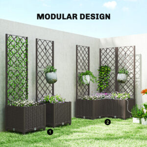 3PCS Plastic Planter Box with Trellis, Self-Watering Raised Garden Bed with Trellis and Automatic Watering Timer Kit