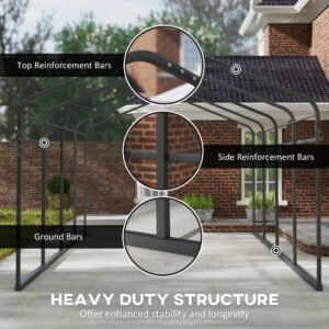 12' x 20' Metal Carport, Heavy Duty Garage Car Canopy with Galvanized Metal Roof and Removable Sidewalls, Dark Gray