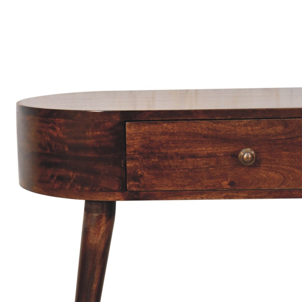 Solid Wood California Walnut Rounded Small Console Table, 1 Drawer, Brown