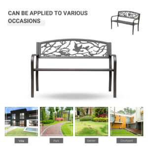 50" Vintage Bird Pattern Garden Cast Iron Patio Bench - Brown