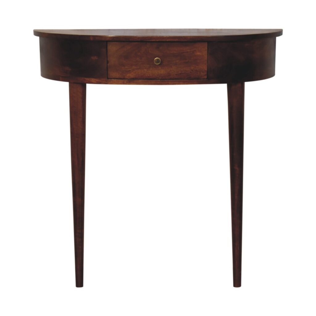Solid Wood Backless Mounted Chestnut Console, 1 Drawer, Dark Brown
