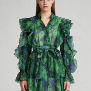 V-neck Ruffled Tie-waist Dress