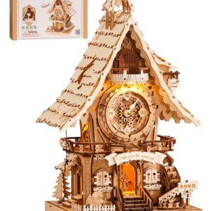 ROKR 3D Wooden Cuckoo Clock Puzzle, A Fun 3D Clock Puzzle Toy With LED Lights And Cuckoo Sounds, 435-piece Mechanical Wall Clock DIY Assembly Set, Suitable For Adults,LC901