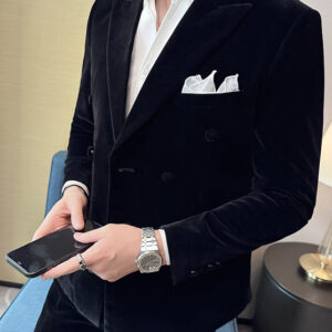 Men's Peak Lapel Double-breasted Velvet Two-piece Suit