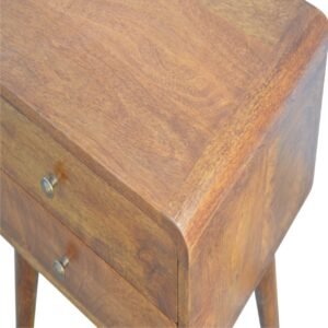 Solid Wood Curved Chestnut Bedside, 2 Drawers, Dark Brown