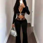 Black High-waist Flared Pants With Tummy-control And Butt-lifting Features