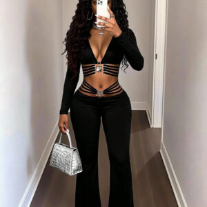 Black High-waist Flared Pants With Tummy-control And Butt-lifting Features