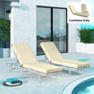 Set of 2 Chaise Lounge Cushion, 4" Thick Outdoor Lounge Chair Cushions with Ties for Patio, 21" x 72 ", Cream White