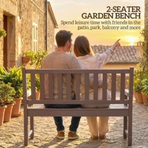 2-Person Garden Bench, HDPE Outdoor Bench with 530 lbs Capacity, Curved Seat for Backyard, Park, Porch, Lawn, Brown