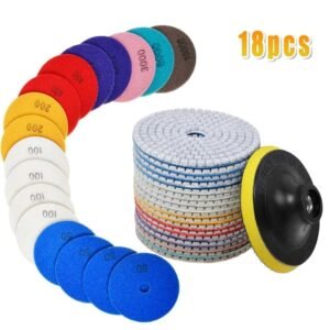 Diamond Abrasive Discs (Set Of 18) - 4" Wet/Dry Polishing Pads For Drills