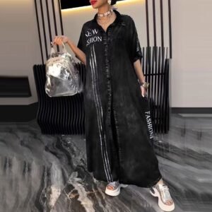 Spring Summer Mid-Length Denim Printed Dress