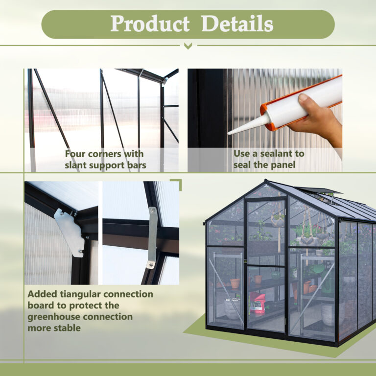 6′ X 12′ Thicked Polycarbonate Greenhouse, Greenhouse With Double Flush Door, Rain Gutter And Ventilation Window, Green House For Sunroom, Garden, Backyard, Walk-in Large Winter Greenhouse