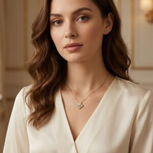 925 Sterling Silver Elegant Scrolled Diamond Clover Pendant Necklace with Fine Box Chain