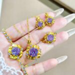 Brushed Octagonal Rose Millennium-Cut Purple Spodumene Zircon Earrings