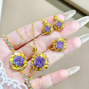 Brushed Octagonal Rose Millennium-Cut Purple Spodumene Zircon Earrings